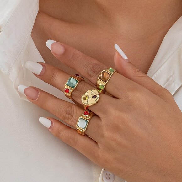 Chunky Rings for Women Adjustable Stackable Rings for Women Thick Ring Trendy St - Picture 2 of 8